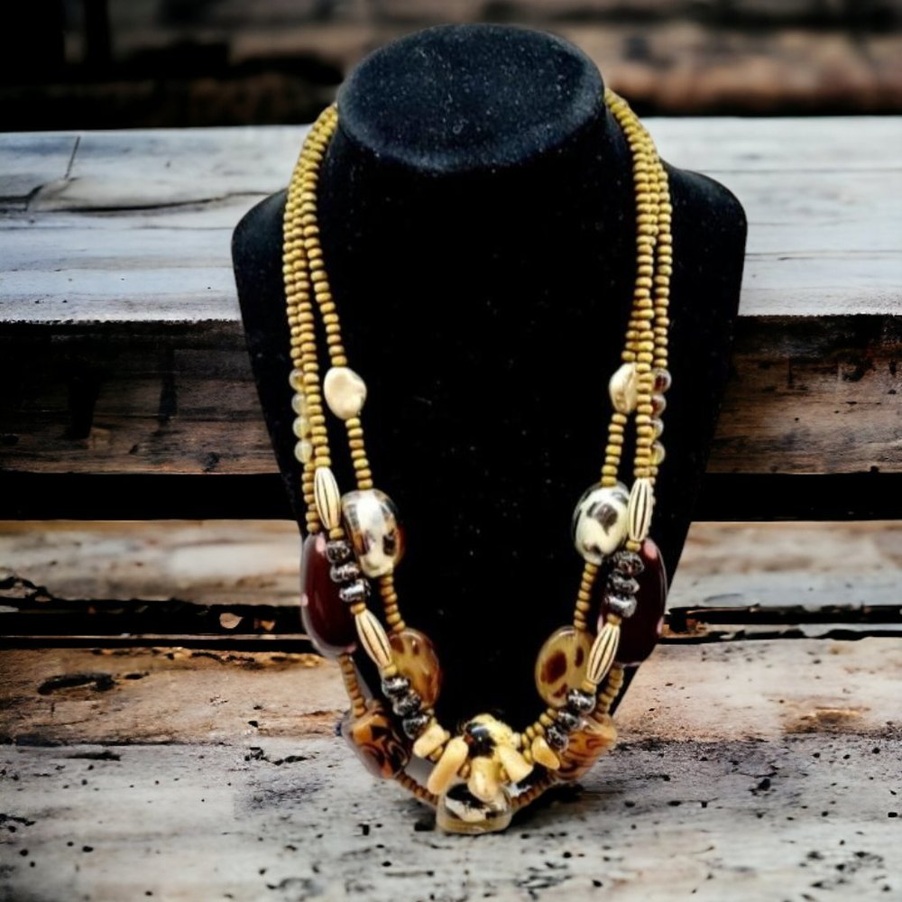 ANIMAL PRINT CHUNKY BEAD & STONE STATEMENT NECKLACE